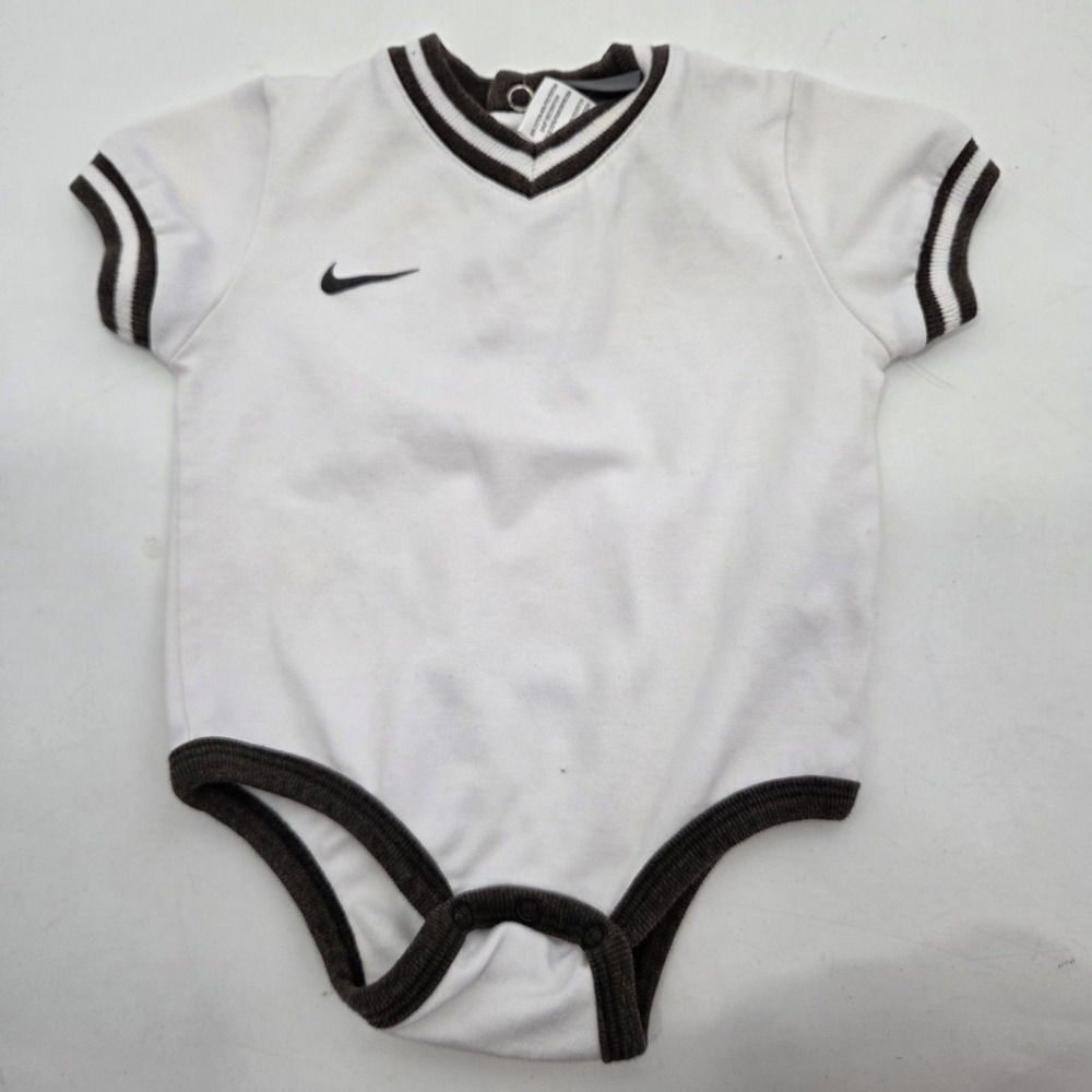 Vintage Nike Team One Piece Bodysuit Youth Infant Size 3/6M Y2K White Brown Trim
